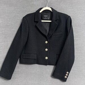 Goelia Jacket XL 12 Black Cropped Blazer Wool Blend Gold Sparkle Career Cocktail